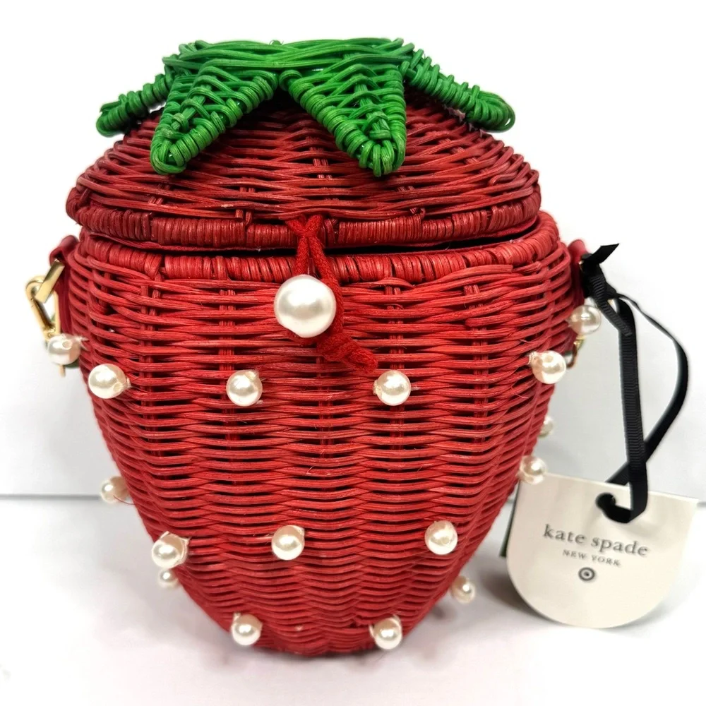 KATE SPADE NEW YORK x TARGET Strawberry Basket Bucket Bag NEW Red W Faux Pearls